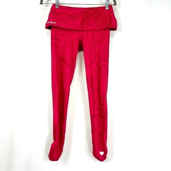 Desigual Women's Sz XS Pink Active Monochromatic Leggings With Outlined Circles - Picture 3 of 13